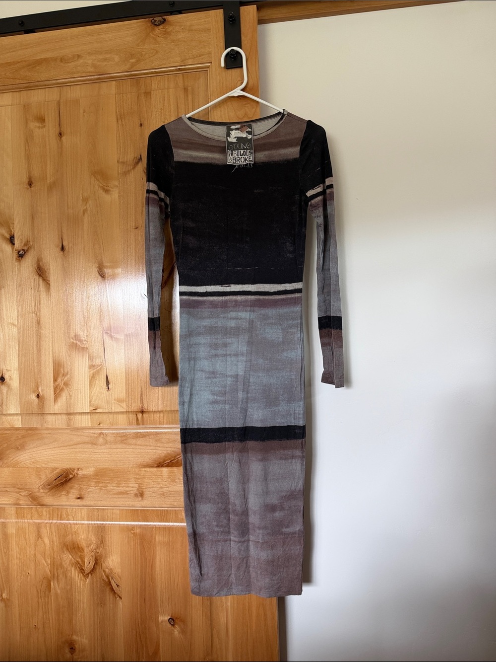 Young Fabulous & Broke Striped Long-Sleeve Midi Dress in Black and Gray